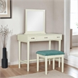 Linon Garbo Mirrored Vanity 3 Drawers Green Upholstered Stool in Cream Wood