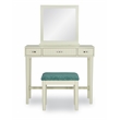 Linon Garbo Mirrored Vanity 3 Drawers Green Upholstered Stool in Cream Wood