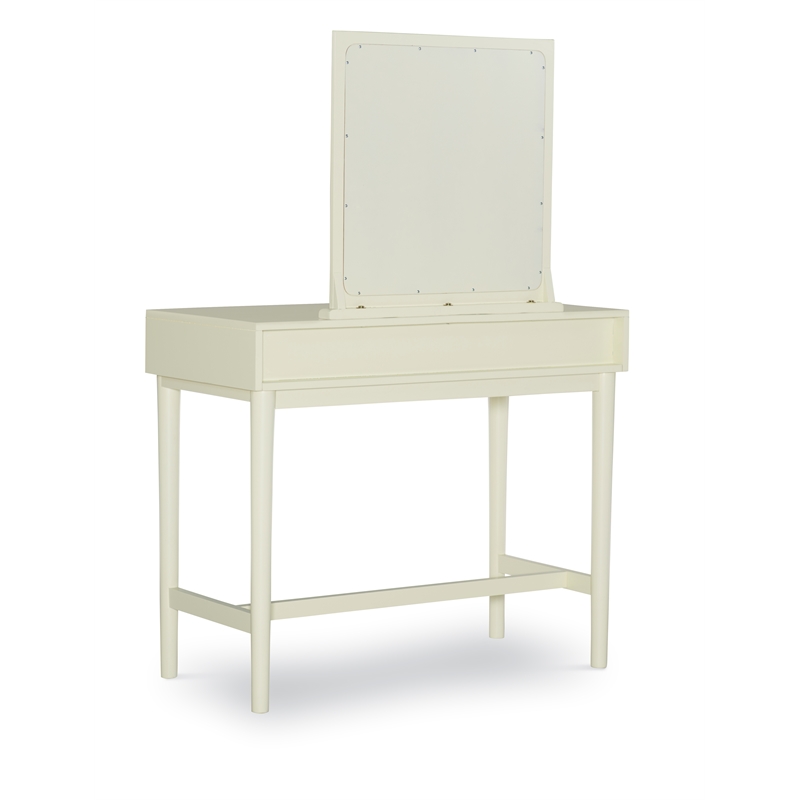 Linon Garbo Mirrored Vanity 3 Drawers Green Upholstered Stool in Cream Wood