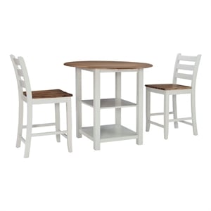 Linon Cain 3 Pce Counter Set with 2 Shelves in Brown Top/Light Gray Wood Base