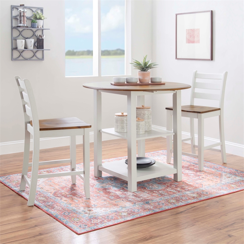 Linon Cain 3 Pce Counter Set with 2 Shelves in Brown Top/Light Gray Wood Base