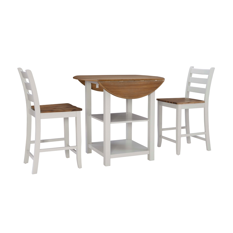 Linon Cain 3 Pce Counter Set with 2 Shelves in Brown Top/Light Gray Wood Base