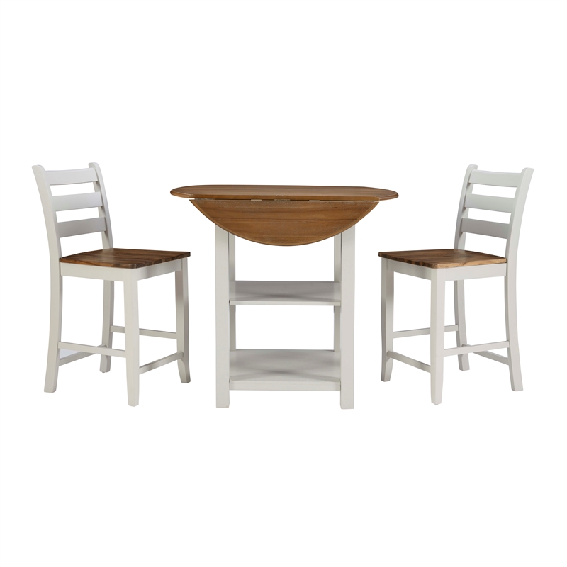 Linon Cain 3 Pce Counter Set with 2 Shelves in Brown Top/Light Gray Wood Base