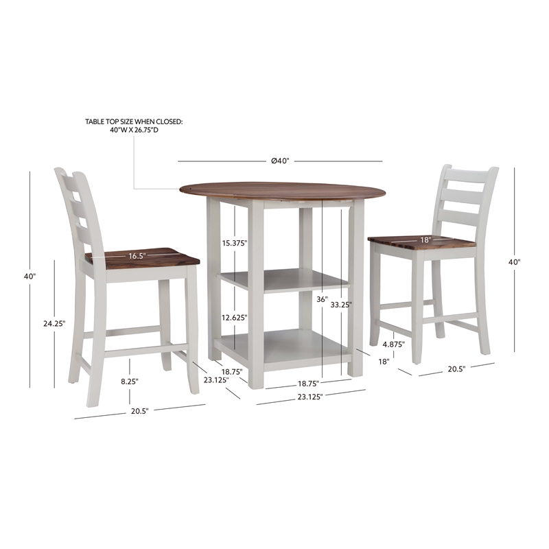 Linon Cain 3 Pce Counter Set with 2 Shelves in Brown Top/Light Gray Wood Base