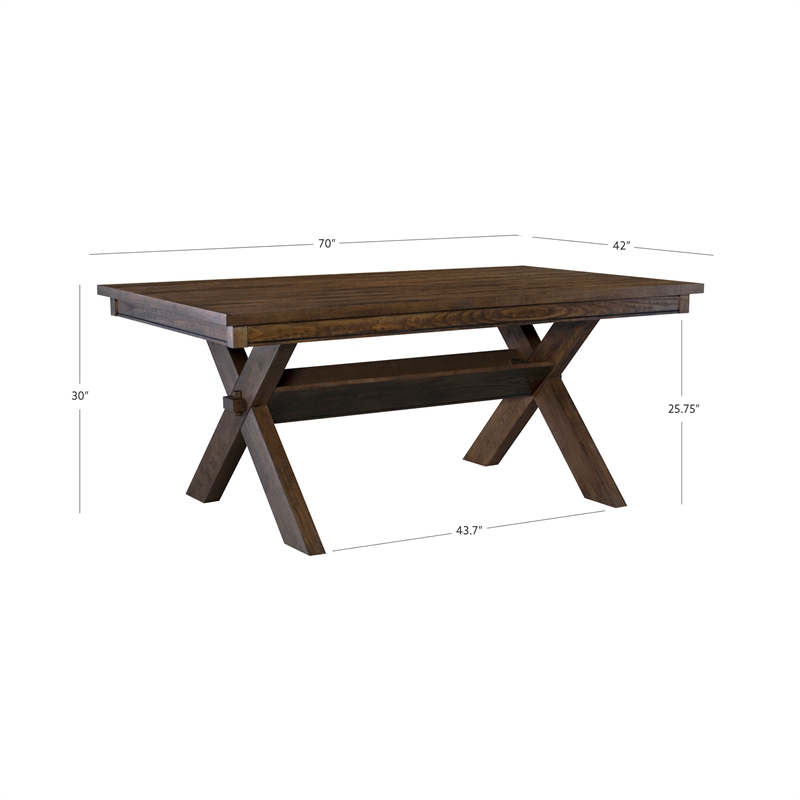 Linon Turino Sturdy Wood X Base Trestle Dining Table in Rustic Umber Finish