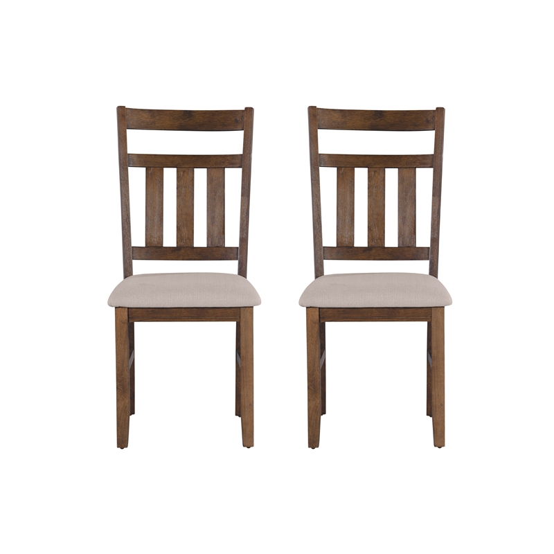 Linon Turino Set of 2 Upholstered Dining Side Chairs in Rustic Umber Wood