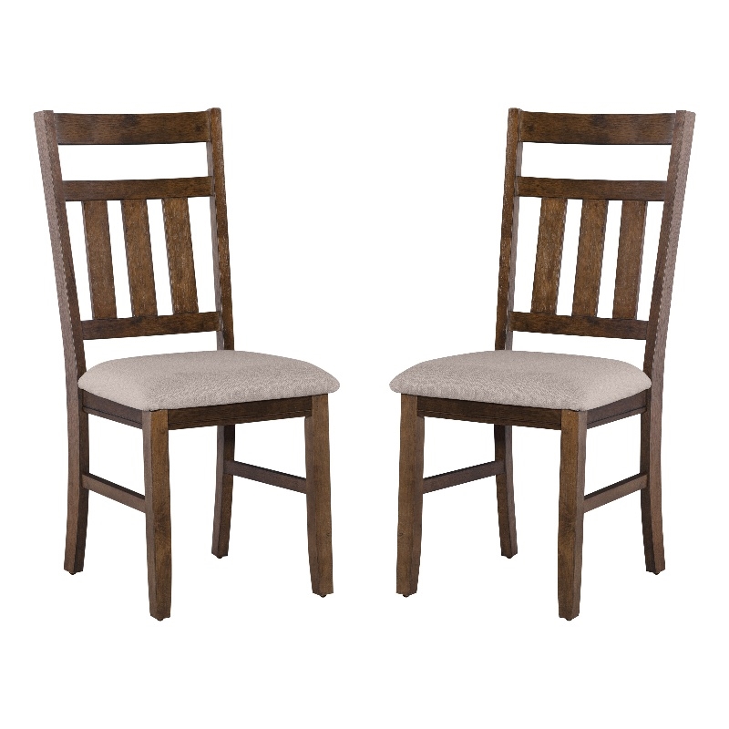 Linon Turino Set of 2 Upholstered Dining Side Chairs in Rustic Umber Wood