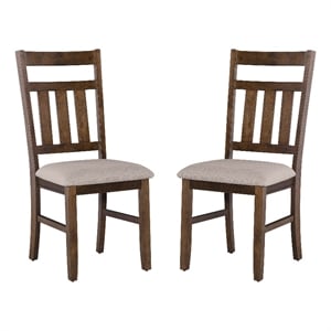 Linon Turino Set of 2 Upholstered Dining Side Chairs in Rustic Umber Wood