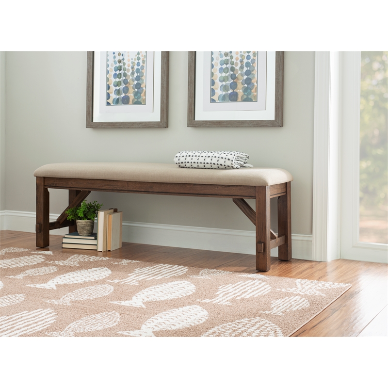 Linon Turino Tan Upholstered Bench in Rustic Umber Finished Rubberwood