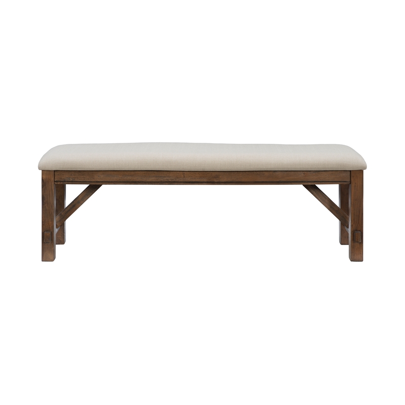 Linon Turino Tan Upholstered Bench in Rustic Umber Finished Rubberwood