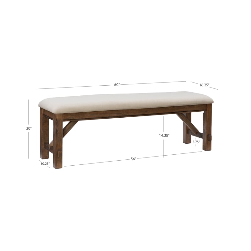 Linon Turino Tan Upholstered Bench in Rustic Umber Finished Rubberwood