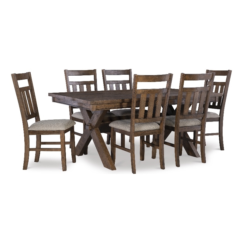 Linon Turino 7 Piece X-Frame Dining Set Padded Seats in Rustic Umber Wood