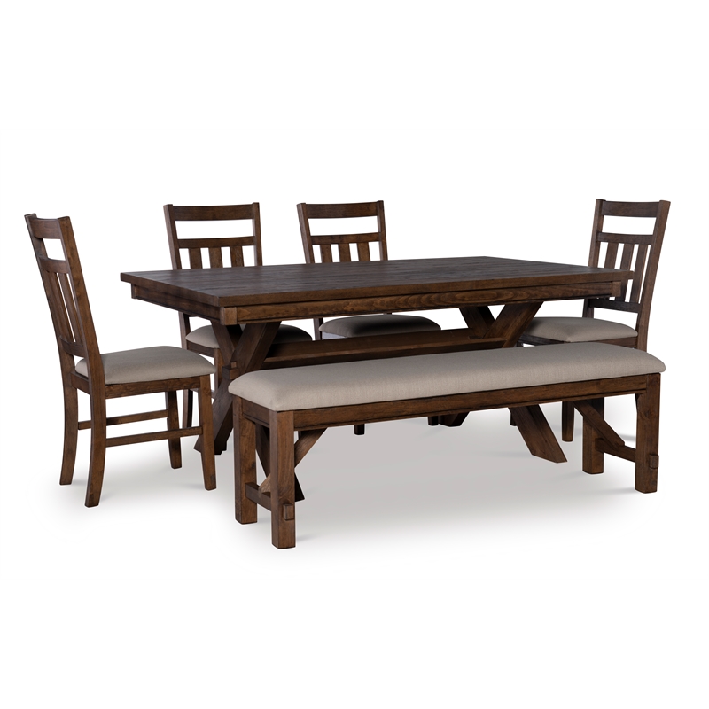 Linon Turino 6 Piece Dining Set X-Frame Padded Seats in Rustic Umber Wood
