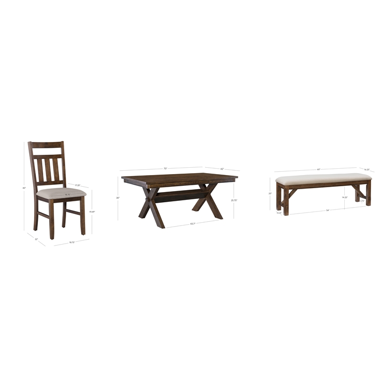 Linon Turino 6 Piece Dining Set X-Frame Padded Seats in Rustic Umber Wood