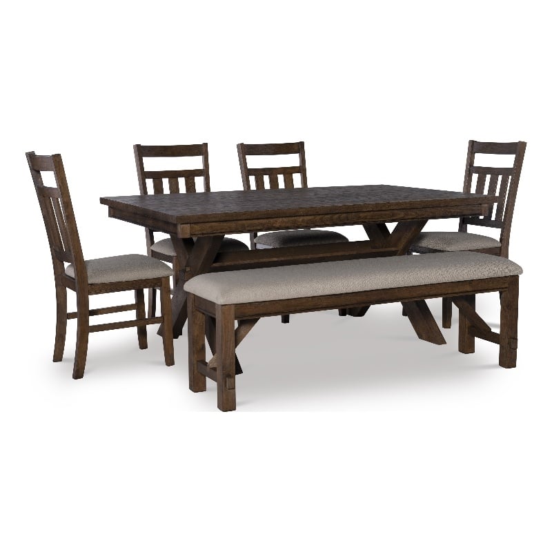 Linon Turino 6 Piece Dining Set X-Frame Padded Seats in Rustic Umber Wood