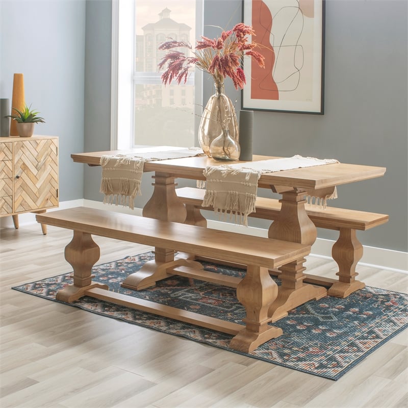 Linon Larson Pine Wood Double Pedestal Dining Table in Rustic Honey Brown