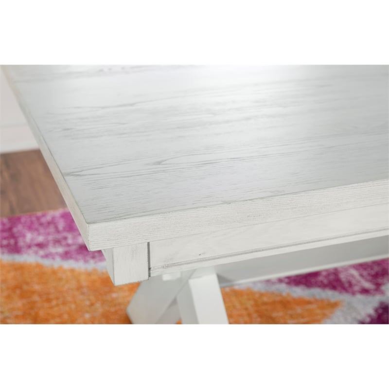 Linon Turino Sturdy Wood X-Base Trestle Dining Table in Smokey White Finish