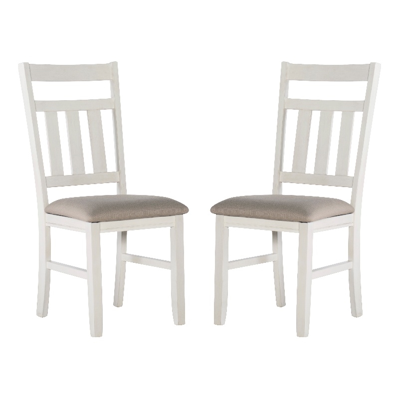 Linon Turino Set of 2 Upholstered Dining Side Chairs in Smokey White Wood