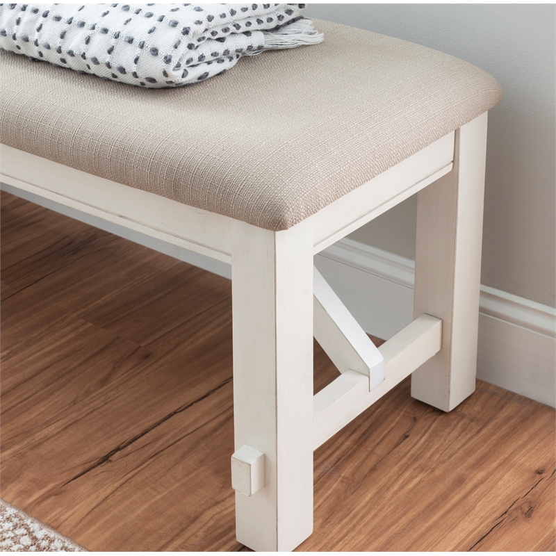 Linon Turino Tan Upholstered Bench in Smokey White Finished Wood