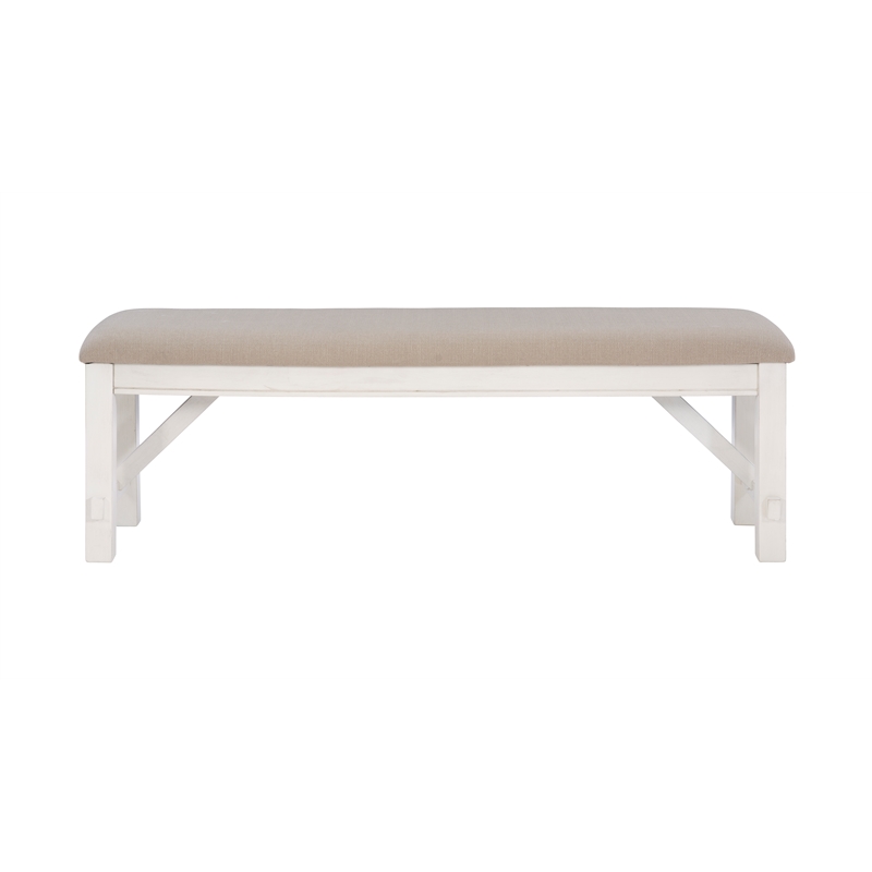 Linon Turino Tan Upholstered Bench in Smokey White Finished Wood
