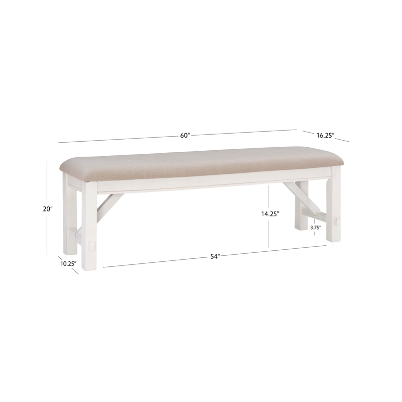 Linon Turino Tan Upholstered Bench in Smokey White Finished Wood