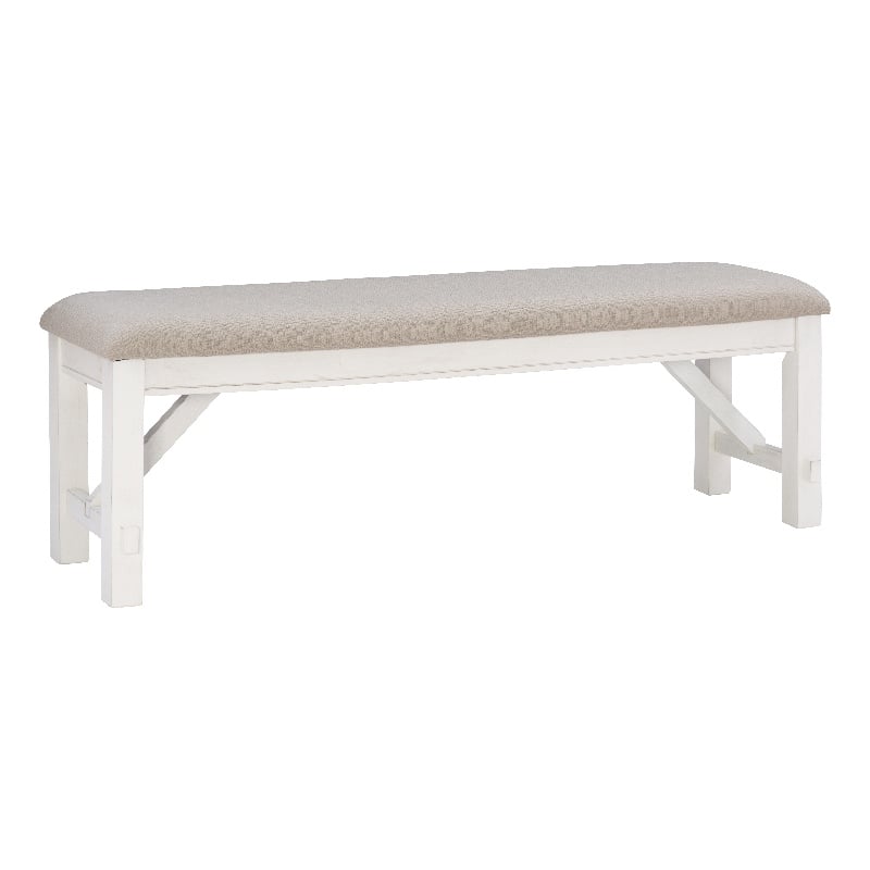 Linon Turino Tan Upholstered Bench in Smokey White Finished Wood