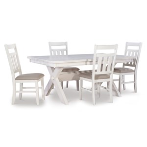 Linon Turino 5 Piece Wood Dining Set X-Frame Padded Seats in Smokey White Finish