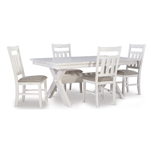 Linon Turino 5 Piece Wood Dining Set X-Frame Padded Seats in Smokey White Finish