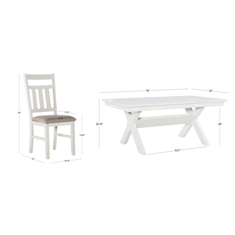 Linon Turino 7 Piece Wood Dining Set X-Frame Padded Seats in Distressed White