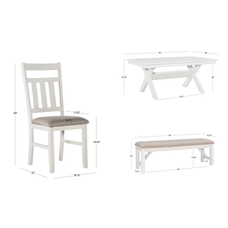 Linon Turino 6 Piece Wood Dining Set X-Frame Padded Seats in Smokey White Finish