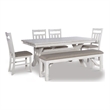 Linon Turino 6 Piece Wood Dining Set X-Frame Padded Seats in Smokey White Finish
