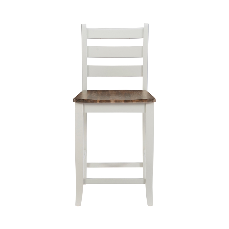 Linon Cain Wood 2 Tone Ladder Back Counter Stools Set of 2 in Light Gray Finish