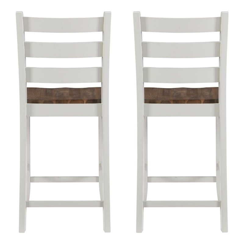 Linon Cain Wood 2 Tone Ladder Back Counter Stools Set of 2 in Light Gray Finish