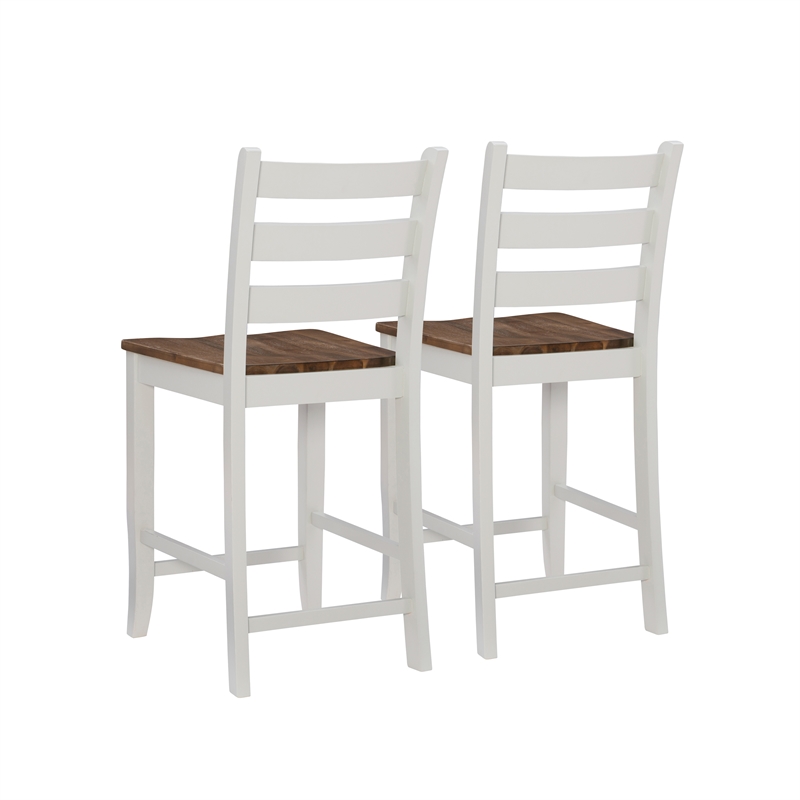Linon Cain Wood 2 Tone Ladder Back Counter Stools Set of 2 in Light Gray Finish