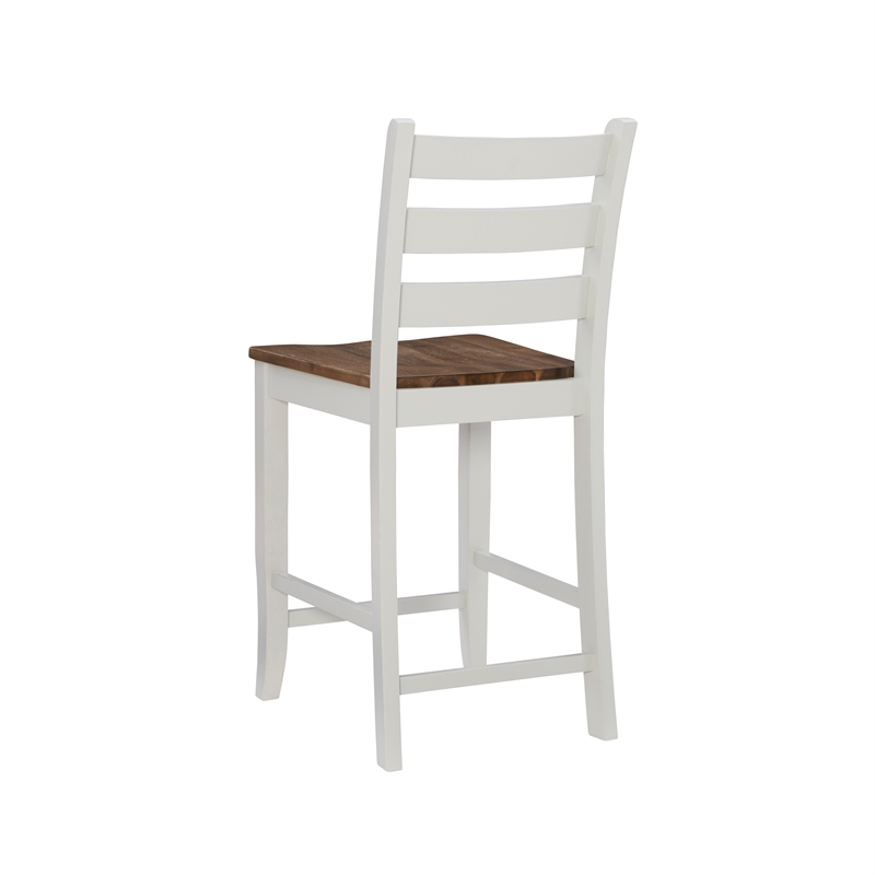 Linon Cain Wood 2 Tone Ladder Back Counter Stools Set of 2 in Light Gray Finish