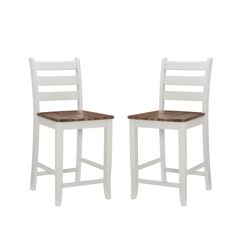 Linon Cain Wood 2 Tone Ladder Back Counter Stools Set of 2 in Light Gray Finish