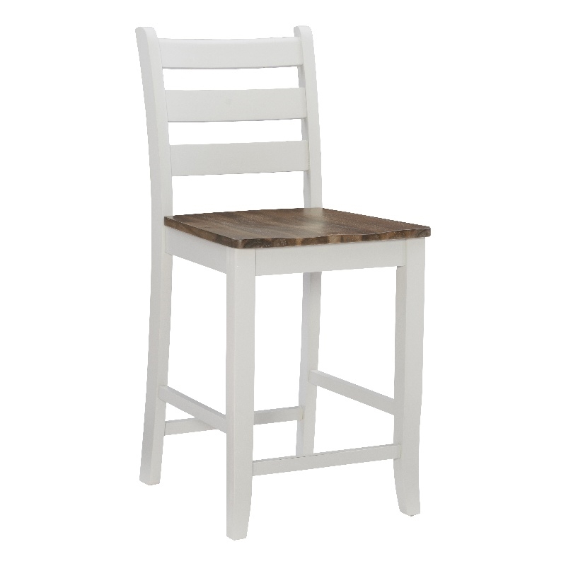 Linon Cain Wood 2 Tone Ladder Back Counter Stools Set of 2 in Light Gray Finish