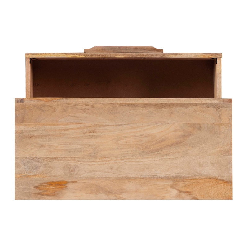 Linon Josie Wood 3 Drawer Cabinet Cane Detailing Gold Metal Base in Natural