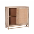 Linon Josie Wood Storage Cabinet 2 Sliding Cane Doors Gold Metal Base in Natural