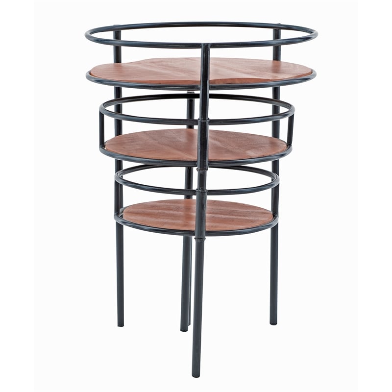 Linon Carter Three Tiered Iron and Wood Side Table/Plant Stand in Black/Natural