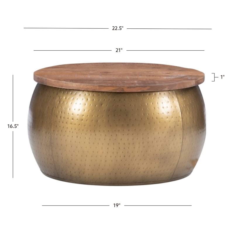 Linon Reid Metal Drum Table with Storage in Brass