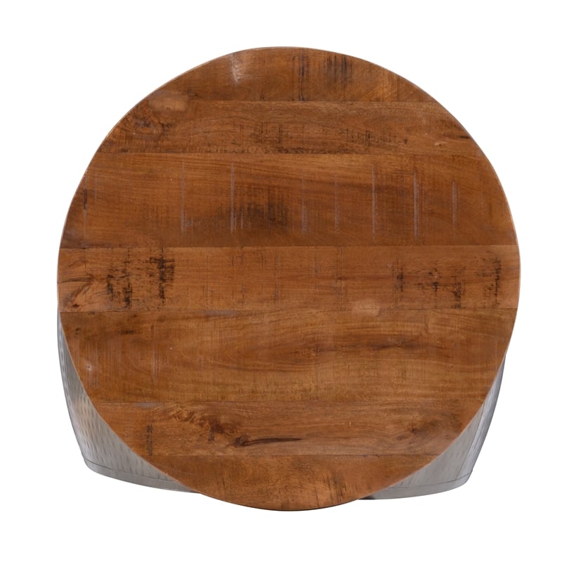 Linon Reid Metal Drum Table with Storage in Pewter