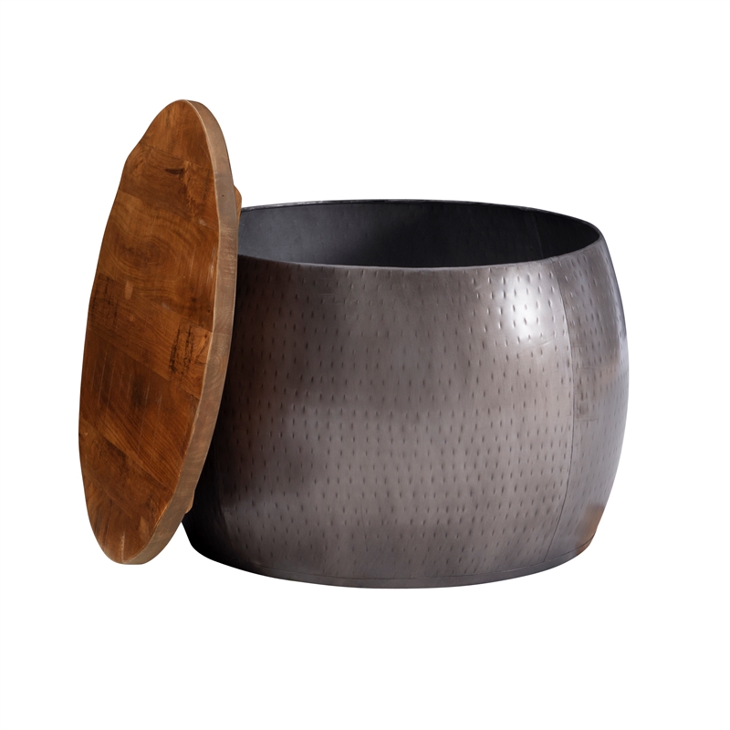 Linon Reid Metal Drum Table with Storage in Pewter