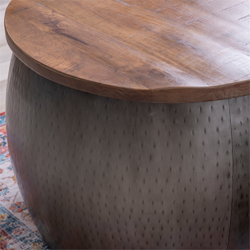 Linon Reid Metal Drum Table with Storage in Pewter