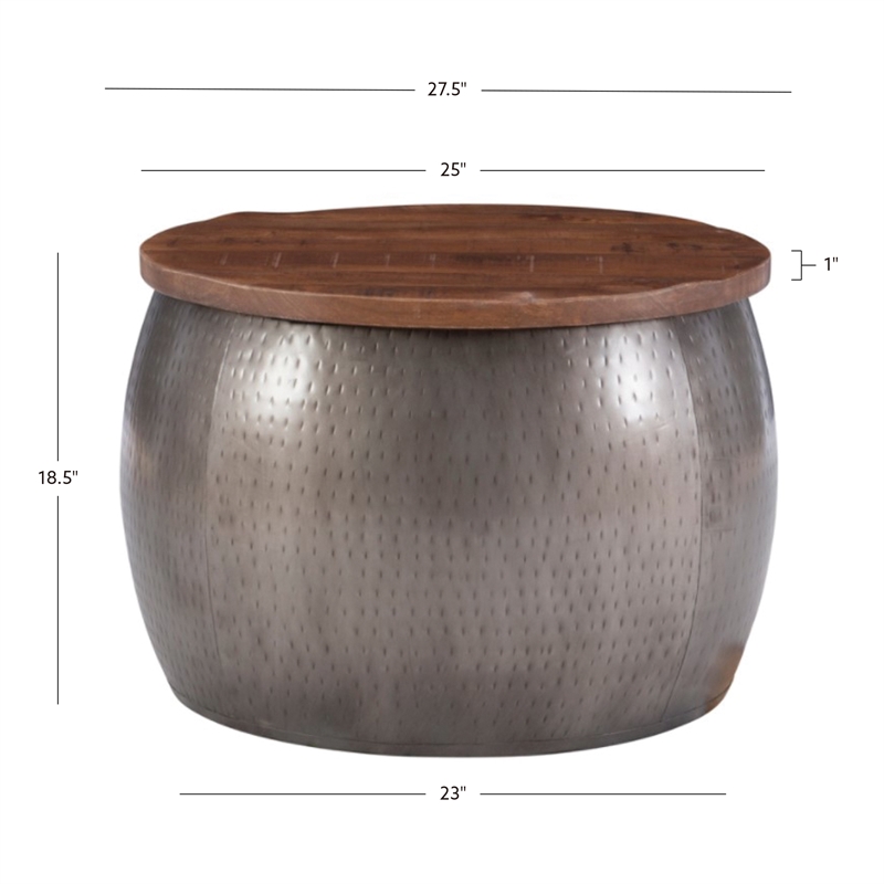 Linon Reid Metal Drum Table with Storage in Pewter