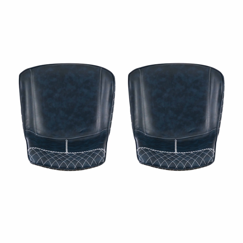 Linon Mabry Faux Leather Upholstered Set of Two Dining Chairs Steel Legs in Blue