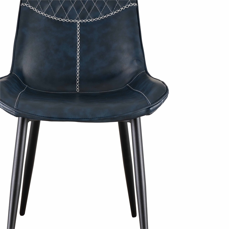 Linon Mabry Faux Leather Upholstered Set of Two Dining Chairs Steel Legs in Blue