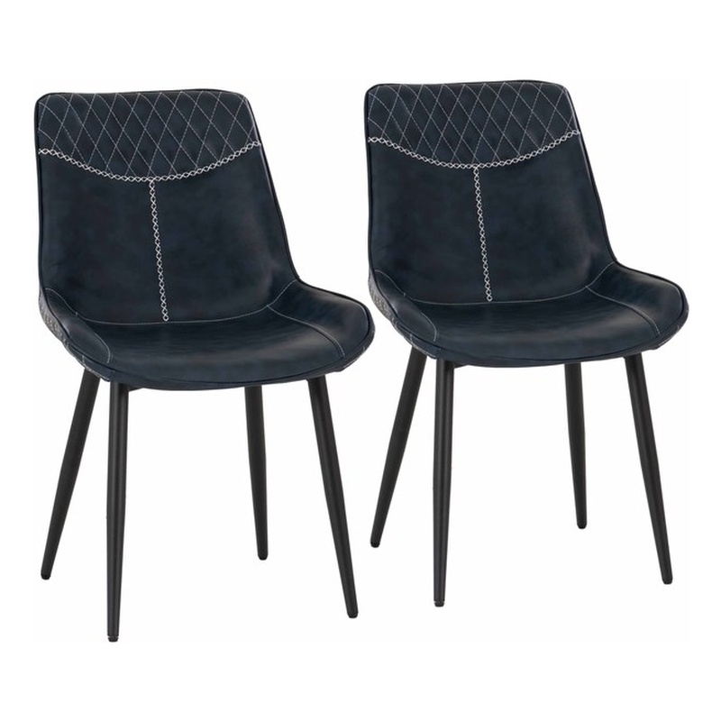 Linon Mabry Faux Leather Upholstered Set of Two Dining Chairs Steel Legs in Blue