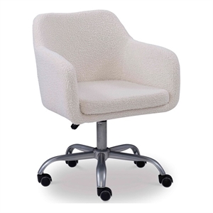 Linon Colton Adjustable Upholstered Office Chair with Wheels in Natural Sherpa