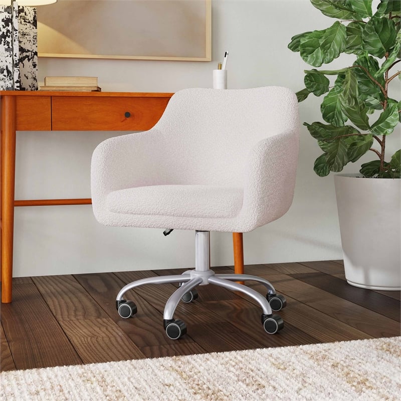 Linon Colton Adjustable Upholstered Office Chair with Wheels in Natural Sherpa